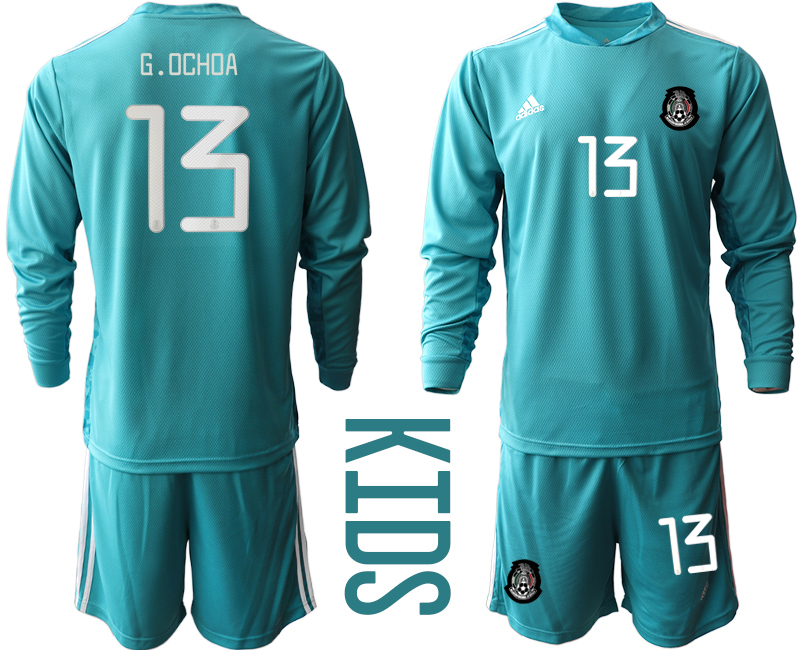 Cheap Youth 2020-2021 Season National team Mexico goalkeeper Long sleeve blue 13 Soccer Jersey